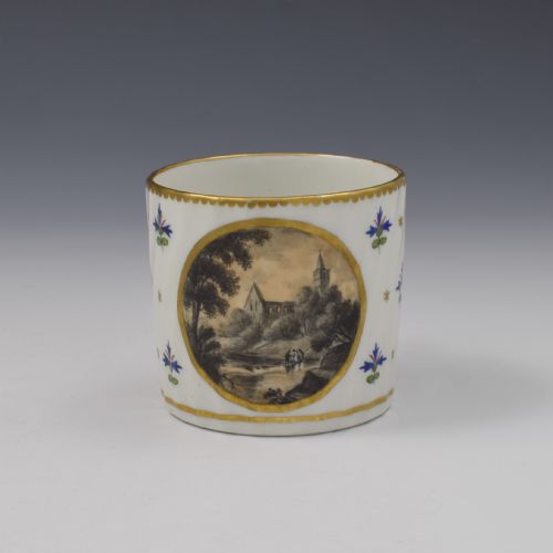 Flight & Barr Worcester Porcelain Landscape View Spiral Fluted Coffee Can C.1795