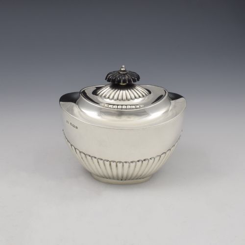 George V Half Fluted Silver Tea Caddy / Sugar Box 1916