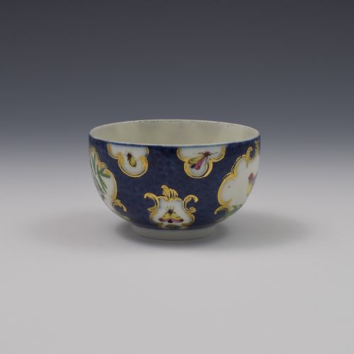 fig 1. First Period Worcester Porcelain Blue Scale & Fancy Bird Tea Cup c.1770
