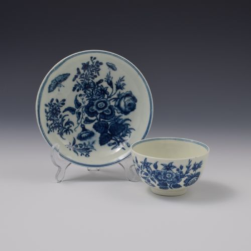 First Period Worcester Porcelain Three Flowers Tea Bowl & Saucer C.1770