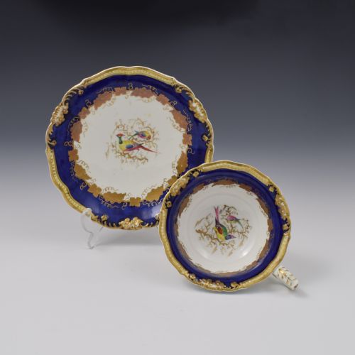 fig 1. Grainger's Worcester Porcelain Fancy Birds Tea Cup & Saucer Pattern 1944 c.1835