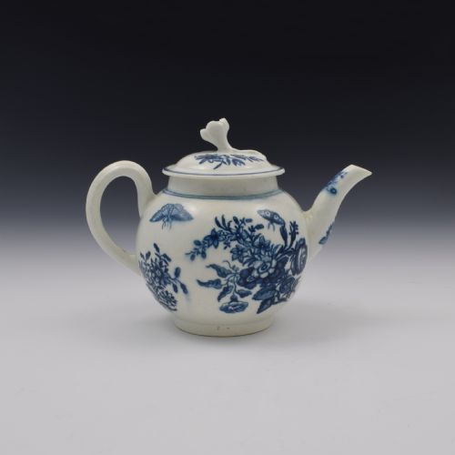First Period Worcester Porcelain Small Three Flowers Teapot C.1765