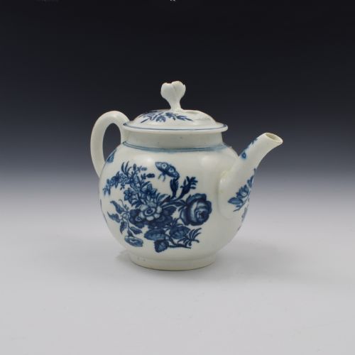 fig 1. First Period Worcester Porcelain Small Three Flowers Teapot c.1765