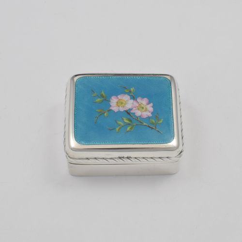Edwardian English Silver & Guilloche Enamel Floral Trinket Box