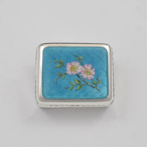 fig 1. Edwardian English Silver & Guilloche Enamel Floral Trinket Box