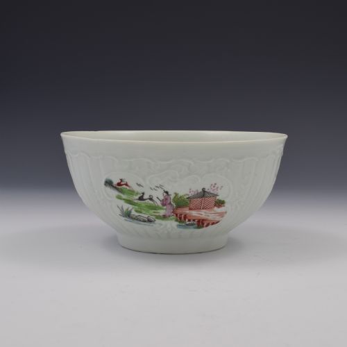 Early Period Worcester Porcelain Stag Hunt Moulded Slop Bowl C.1755