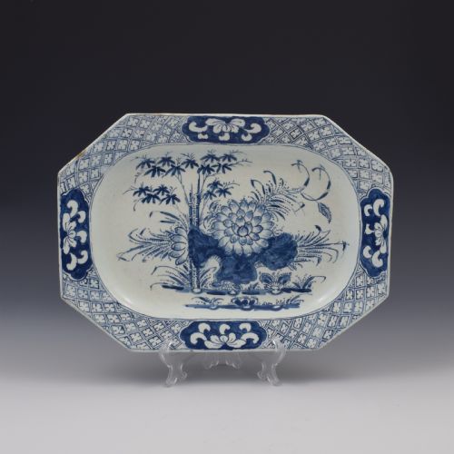 Large Bow Porcelain Lotus & Bamboo Octagonal Serving Dish C.1760
