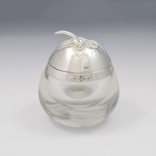 Unusual Victorian Sterling Silver & Glass Apple Sauce Pot / Preserve Jar