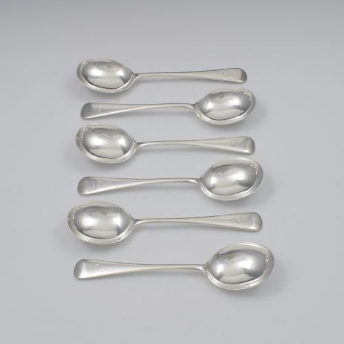 Set of Six Art Deco Silver Soup Spoons