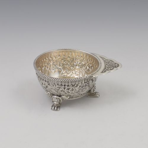 fig 1. Art Nouveau Repousse Tiffany & Co. Sterling Silver Quaich / Wine Taster c.1890