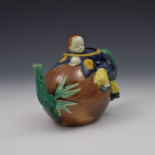 fig 1. Victorian Holdcroft Majolica Boy On Coconut Teapot c.1875