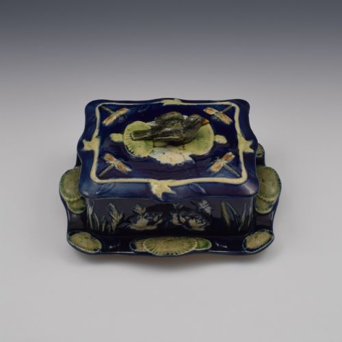 fig 1. Victorian Forester Majolica Pond Lily & Sparrow Sardine Box 