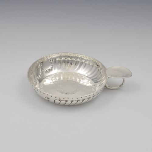 Large English Silver Wine Taster / Tastevin with Tudor Sixpence