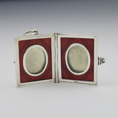 Fine Victorian Silver & Enamel Travelling / Pocket Double Photograph Frame