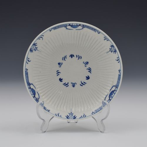 fig 1. First Period Worcester Porcelain Ribbed Tea Bowl & Saucer Lambrequin Border