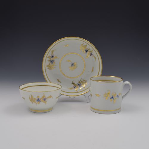 Georgian Coalport Porcelain Tea Bowl, Coffee Can & Saucer Trio C.1805