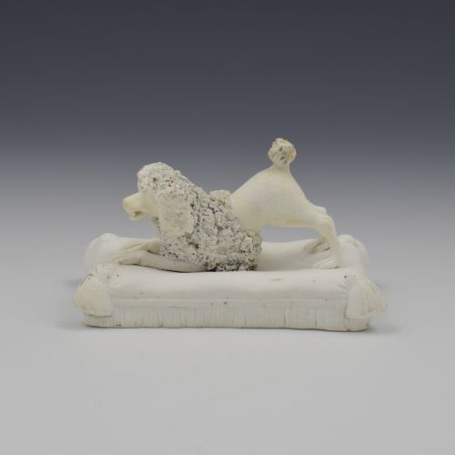 MINTON BISCUIT PORCELAIN FIGURE POODLE ON CUSHION EX D G RICE COLLECTION C18311840 DOG