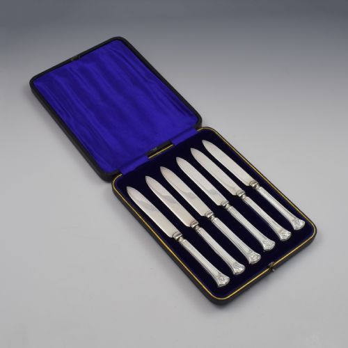 fig 1. Novelty Cased Silver Tea Fruit Knives Animals & Prince Of Wales Feathers 1922
