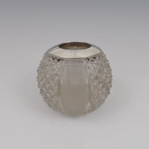 Unusual Victorian Sloped Base Threaded & Cut Glass & Silver Match Strike / Vesta