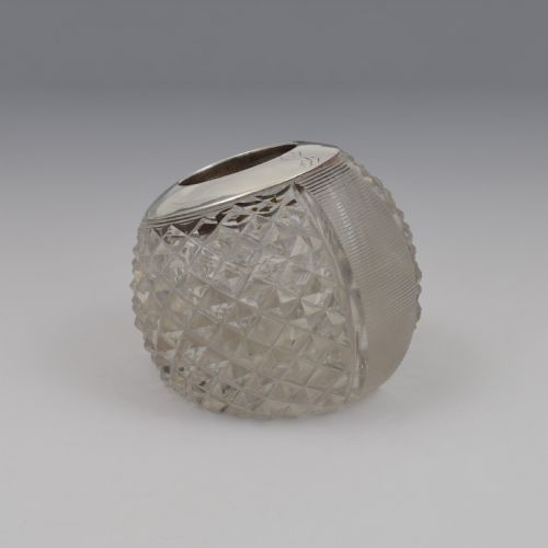 fig 1. Unusual Victorian Sloped Base Threaded & Cut Glass & Silver Match Strike / Vesta