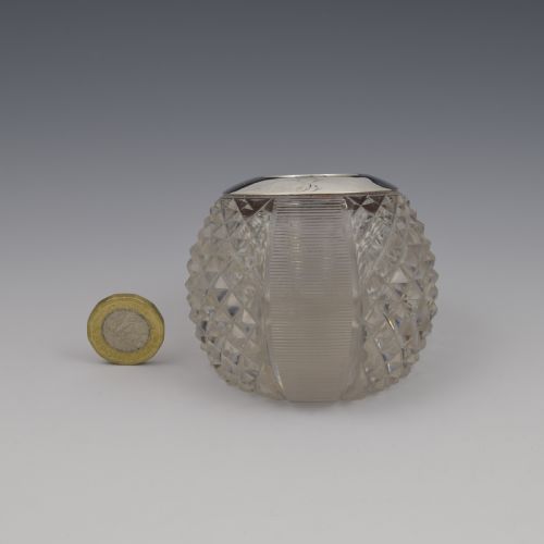 fig 2. Unusual Victorian Sloped Base Threaded & Cut Glass & Silver Match Strike / Vesta