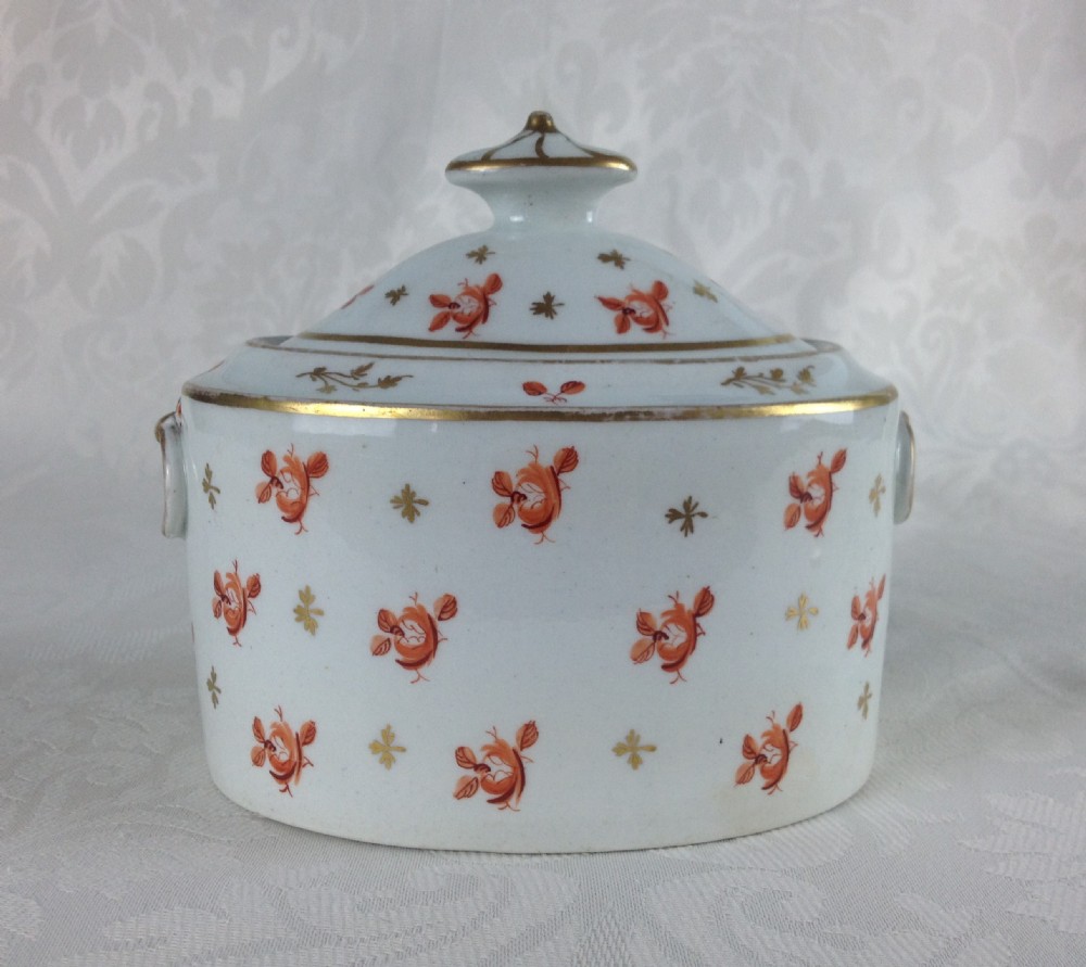 Lovely Georgian New Hall Porcelain Oval Sucrier 546 Orange Roses George III Lidded