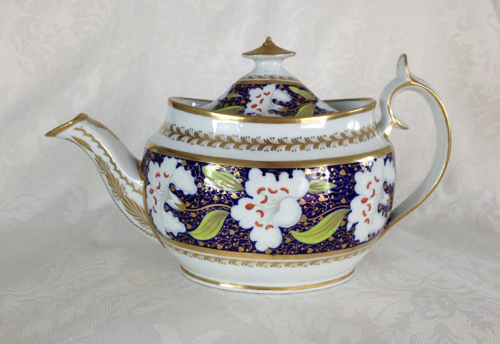 Georgian c.1810 New Hall Oval Teapot 921 Mazarine Blue George III