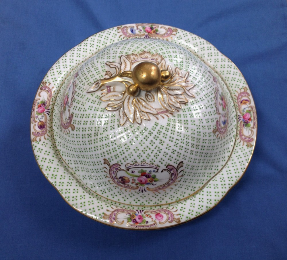 Stunning 19thC Coalport Porcelain Muffin Dish & Cover Diaper Embossed c.1830