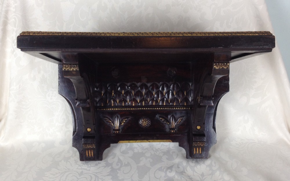 19thC Victorian Ornate Carved Rosewood Clock Wall Bracket Display Shelf Gilded Highlights