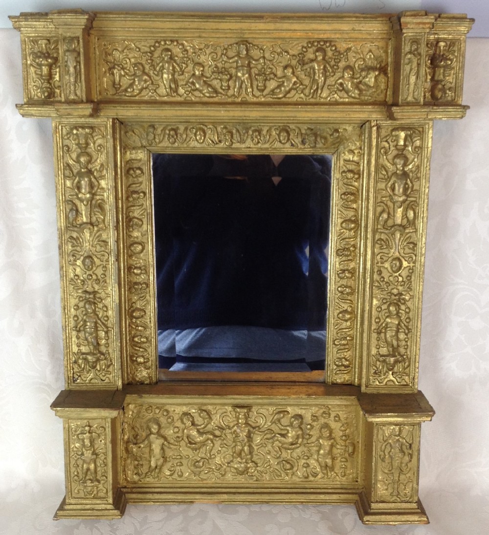 19th Century Italian Tabernacle Gilt Gesso Framed Mirror 
