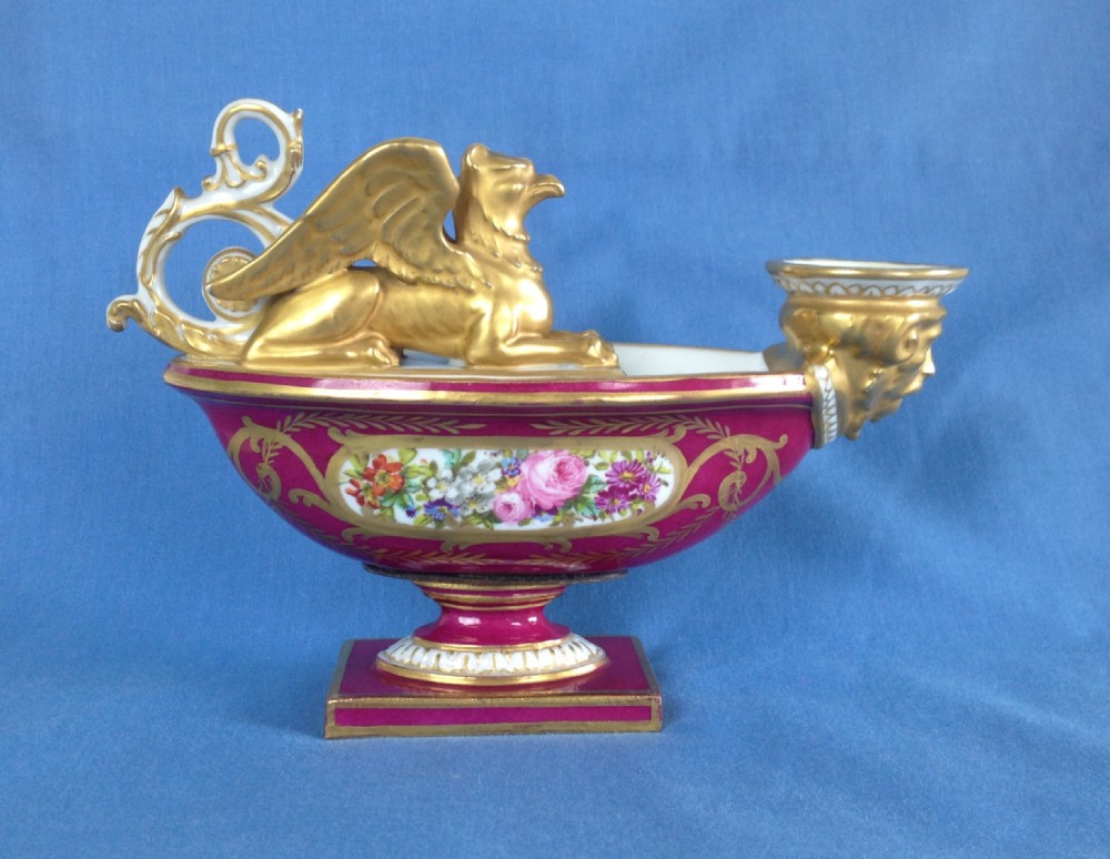 Superb Sevres Imperial Porcelain Aladdin Oil Lamp Surmounted Griffin Rose Ground c.1804-1814
