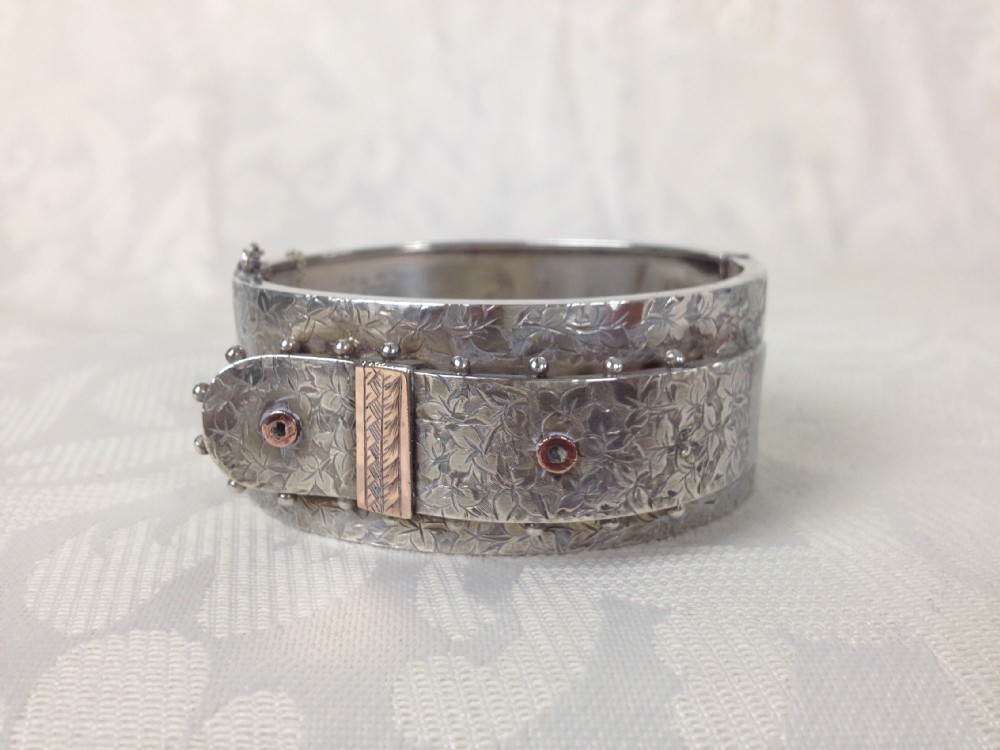 Charming Victorian Silver Engraved Buckle Bangle Bracelet Constantine & Floyd 1882