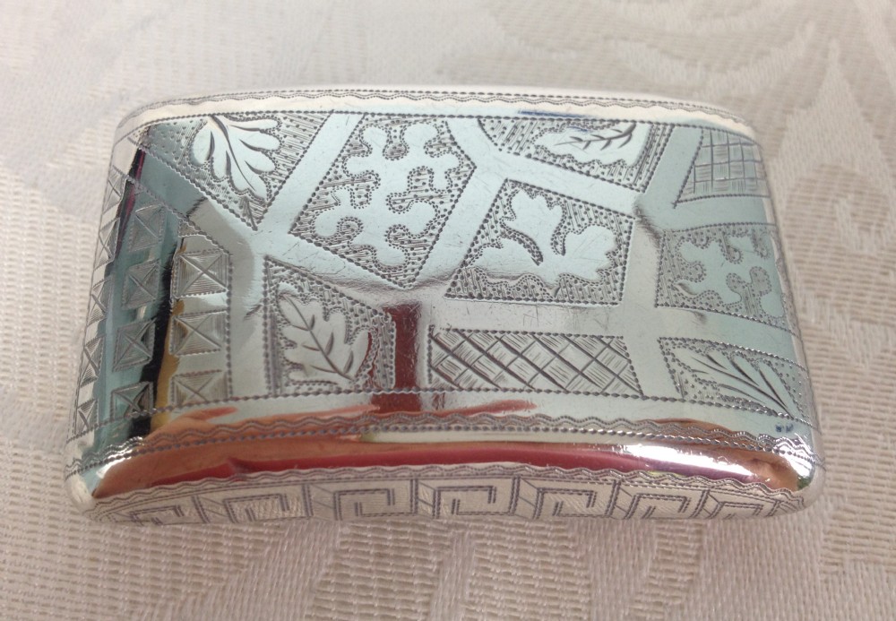 Unusual George III Silver Snuff Box Engraved Geometric Panels Birmingham 1809 John Taylor Oak Leaves Georgian