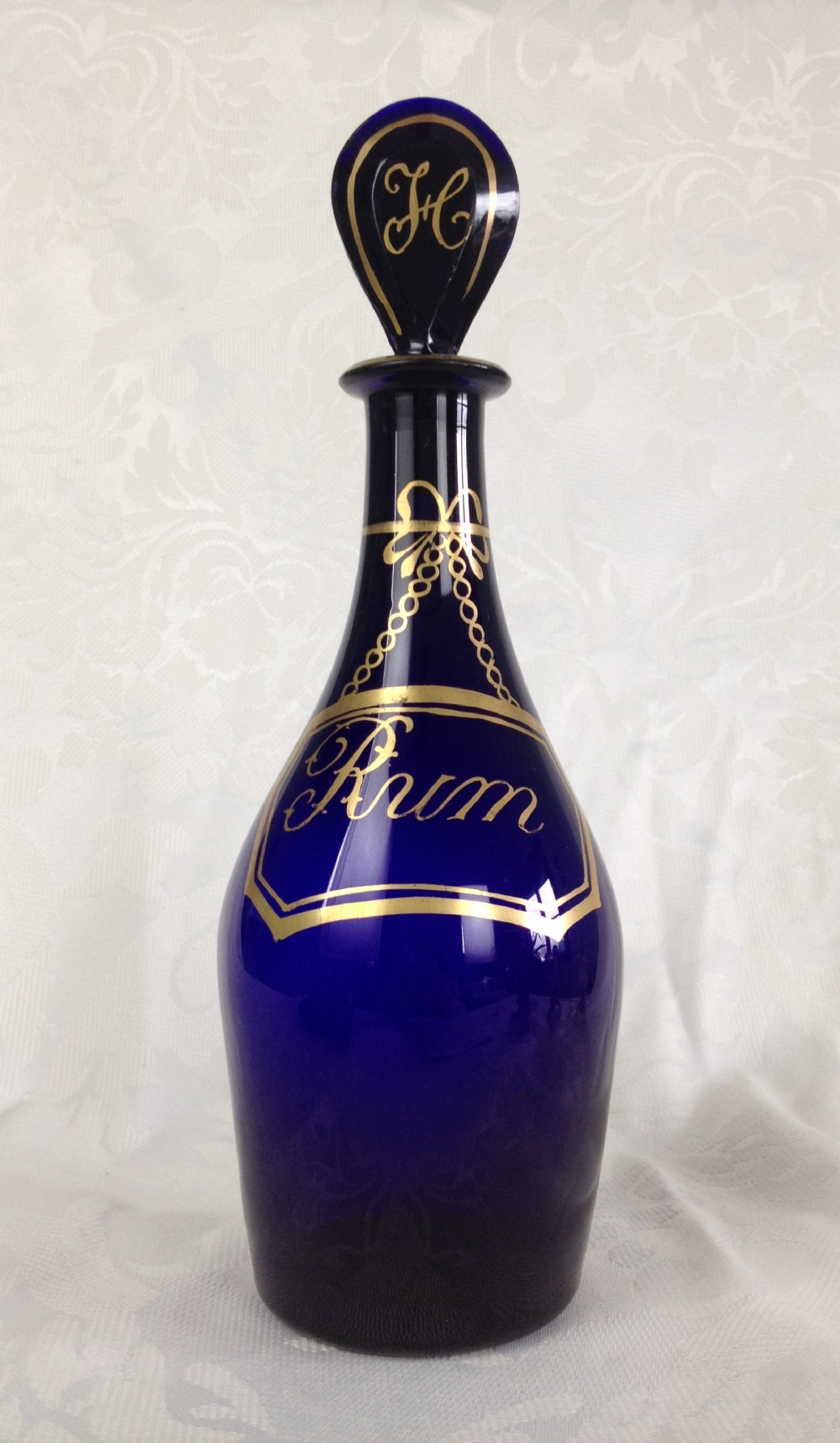 Lovely Georgian Bristol Blue Glass Club Decanter Gilded Spirit Label Rum c.1825 George III