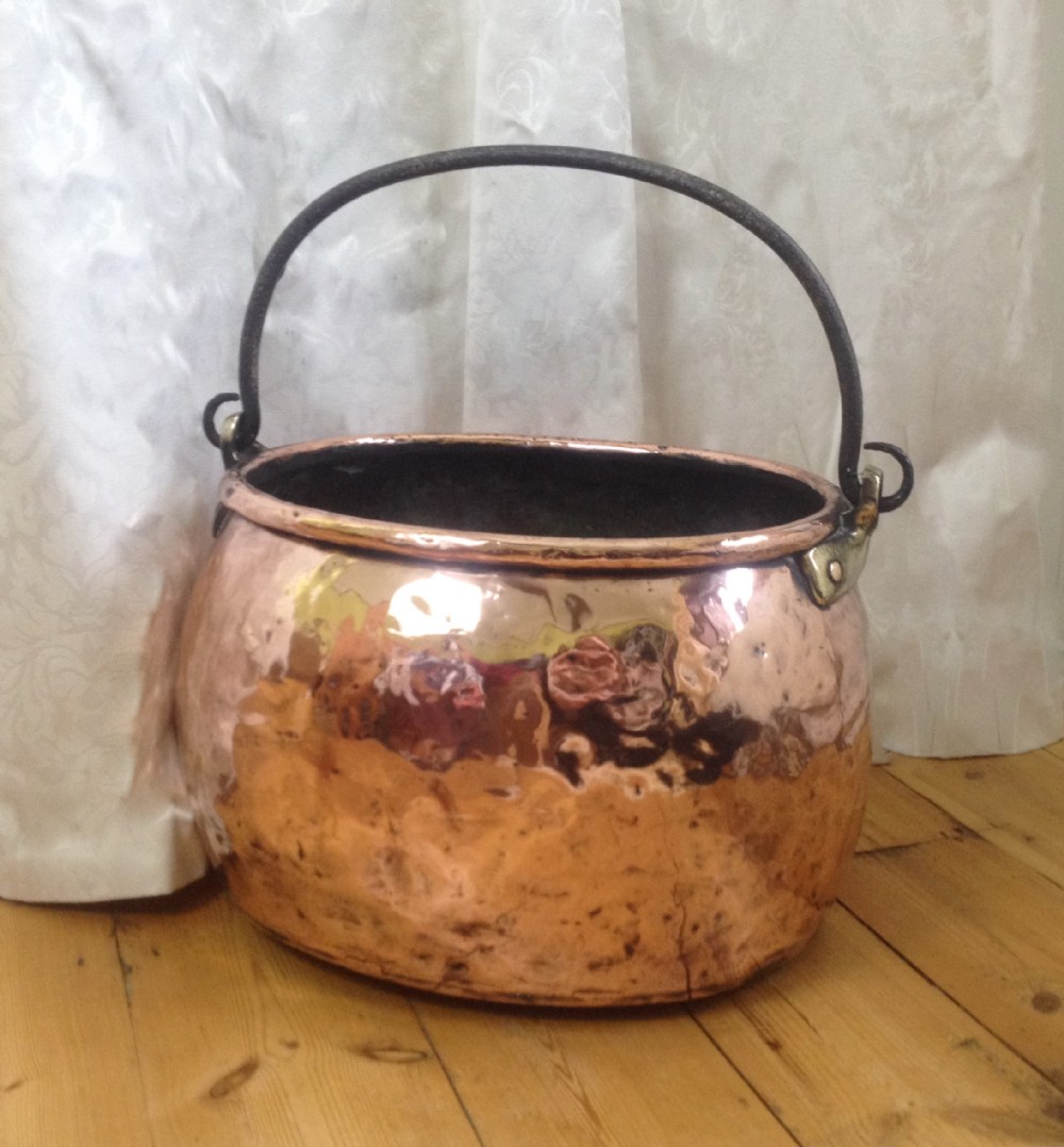 18th Century Georgian Copper Cauldron Stockpot Log Bin Basket Brazed Dovetailed Seamed Construction Cookpot 