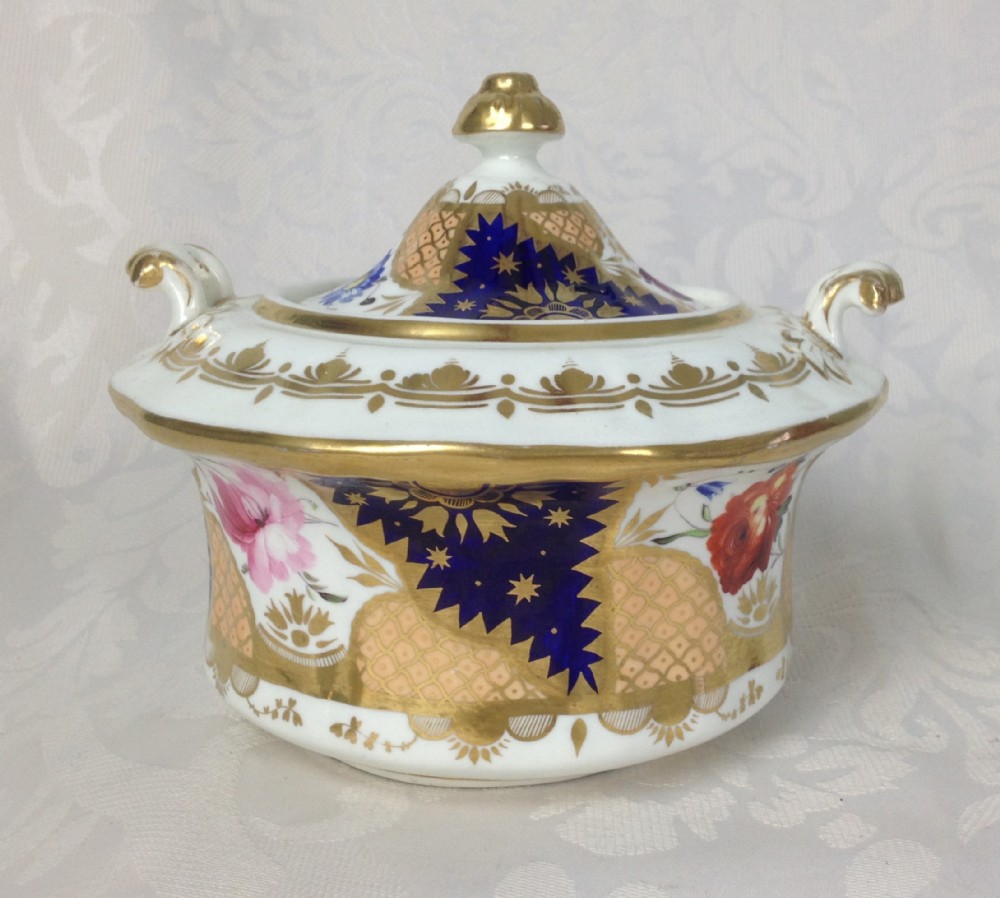Georgian English Rockingham Style Square Shape Lidded Sucrier 416 Gaudy