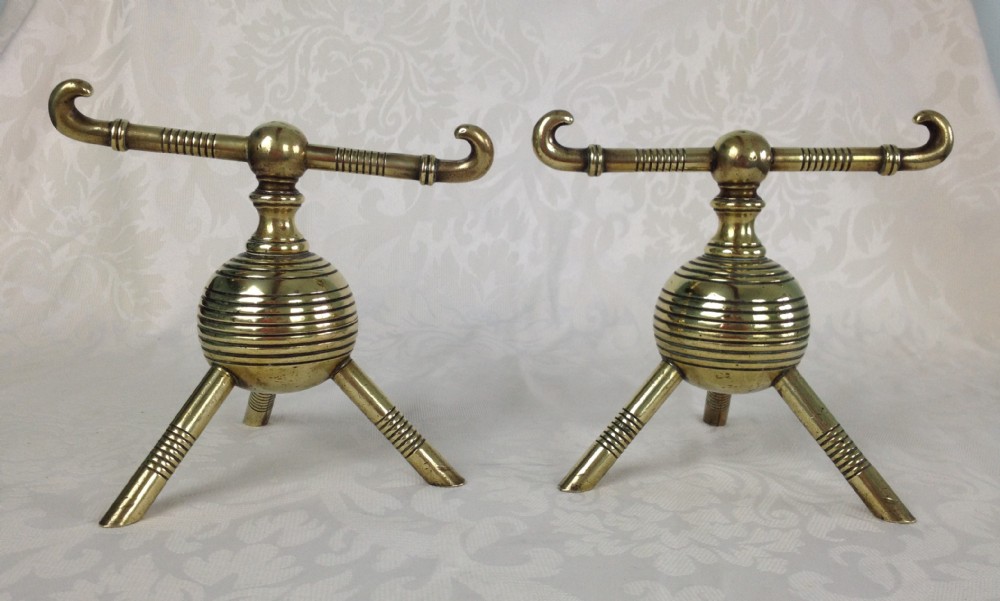 Christopher Dresser Brass Fire Dogs Benham & Froud c.1880 Aesthetic Movement Pair Globular Ribbed