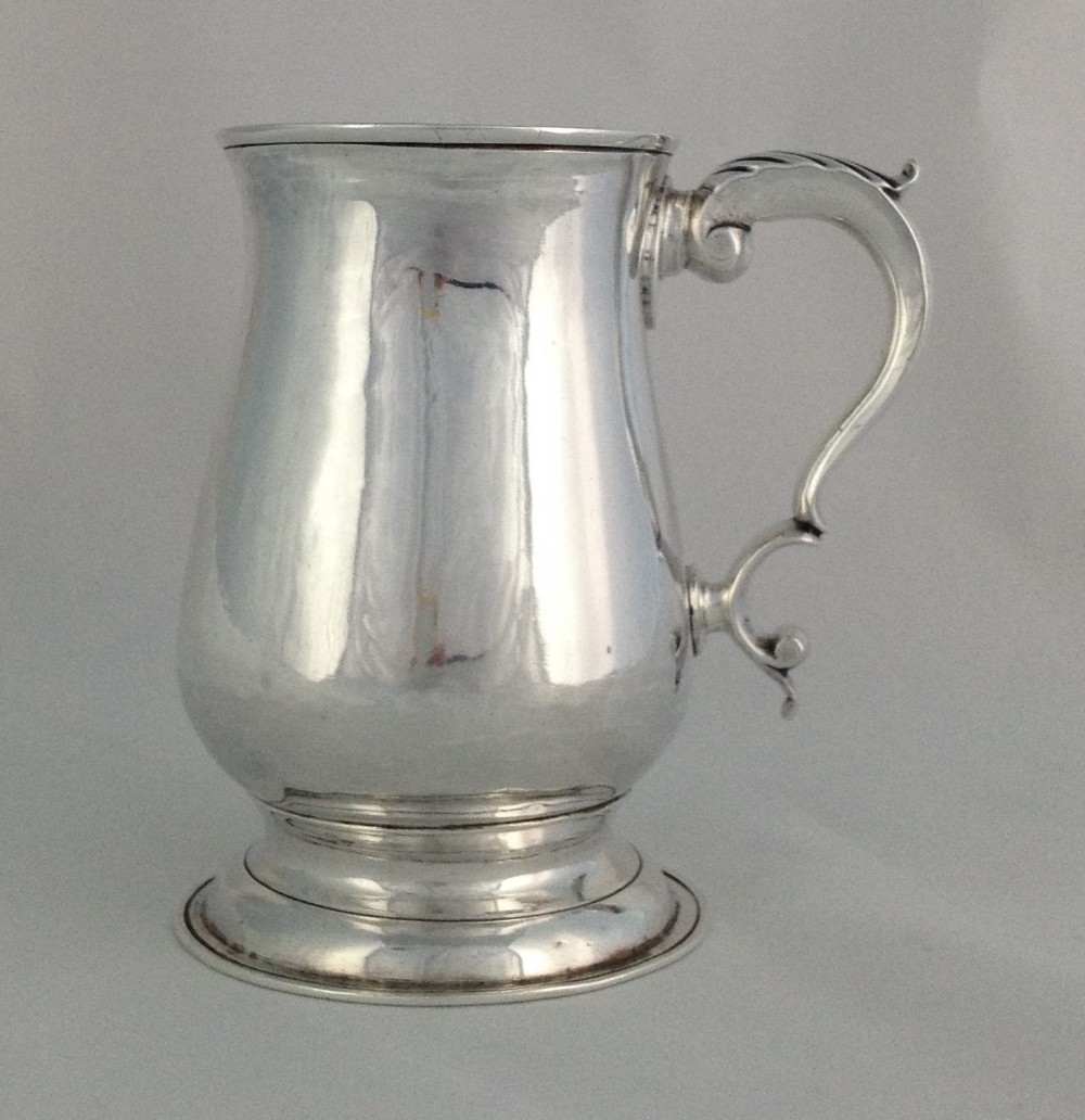 George III Silver Pint Tankard London 1781 George Smith II Baluster Scroll Handle 18th Century Georgian Mug