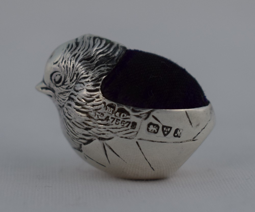 Sampson Mordan & Co. Hatching Chick Silver Pin Cushion Miniature Chester 1913 Sterling Antique