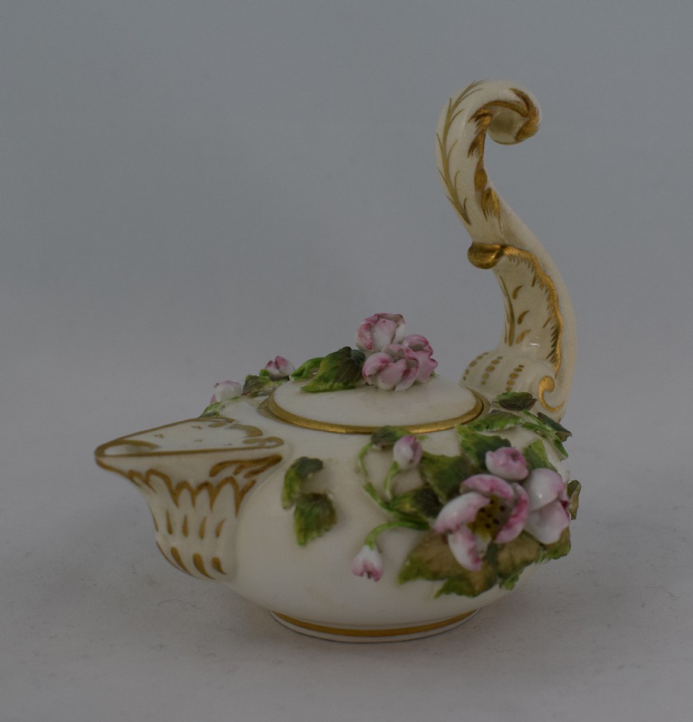 Georgian 18thC Derby Porcelain Perfume Dropper Rose Water Sprinkler Puce Mark Flower Encrusted