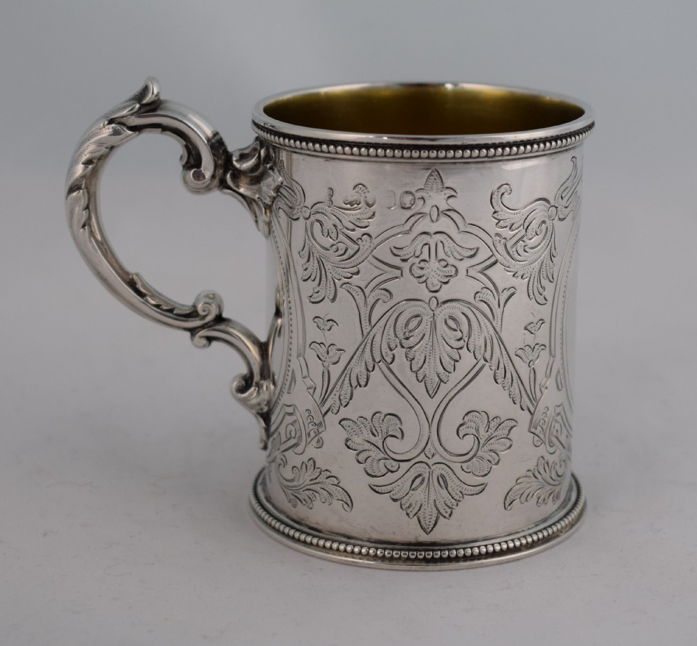 Pretty Victorian Silver Christening Mug Vacant Cartouche Gilt Interior London Edward & John Barnard