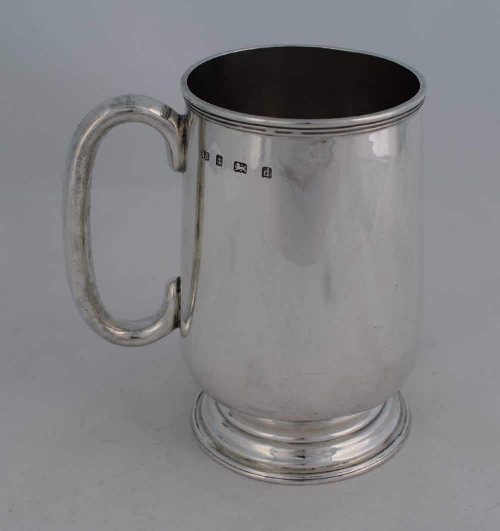 Edwardian Silver 1 Pint Beer Mug 1903 Barker Brothers Tankard Birmingham Antique Sterling