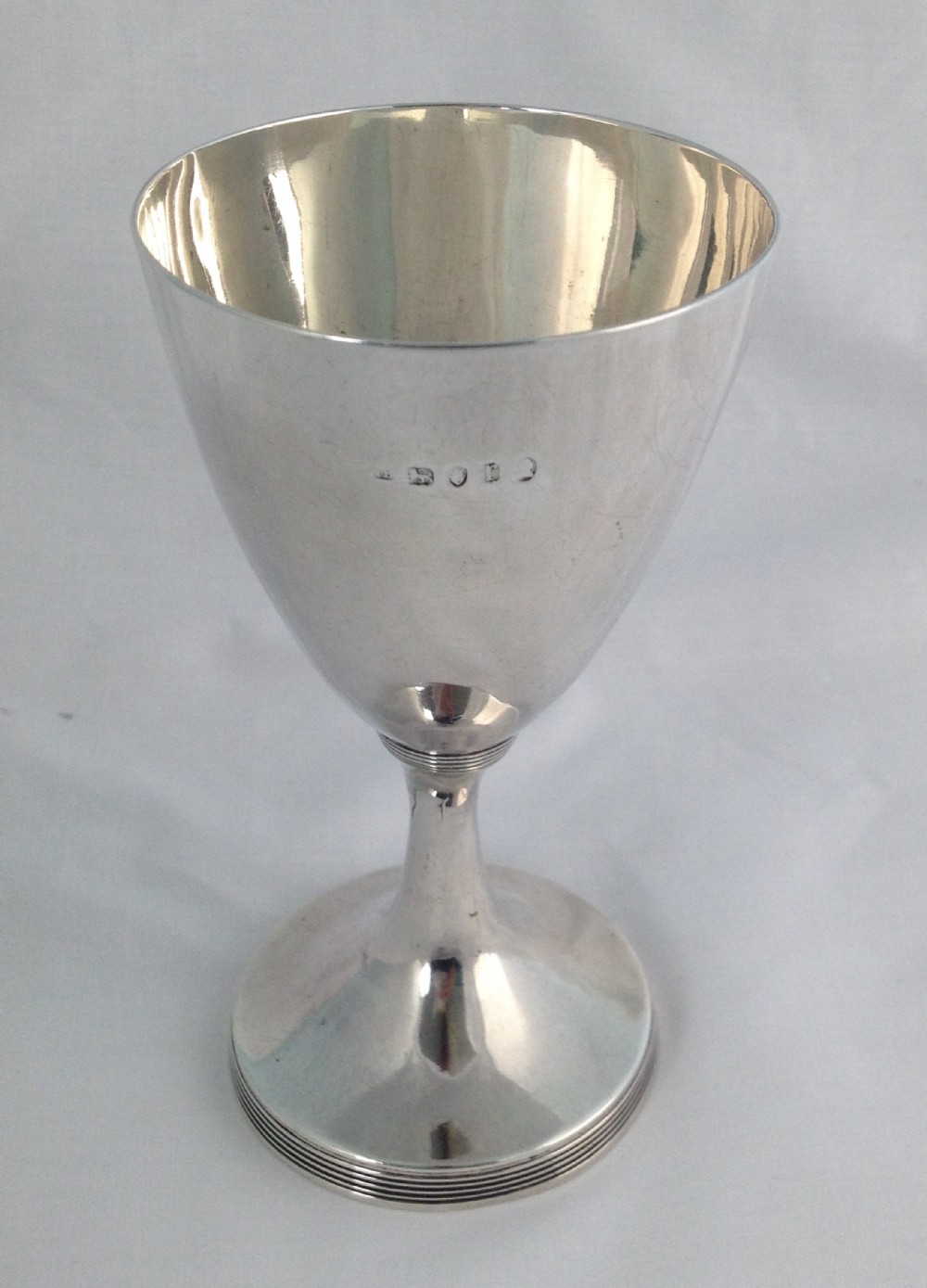George III Large Silver Goblet Wine Glass London 1792 Plain Form Reeded Decoration Georgian 18th Century