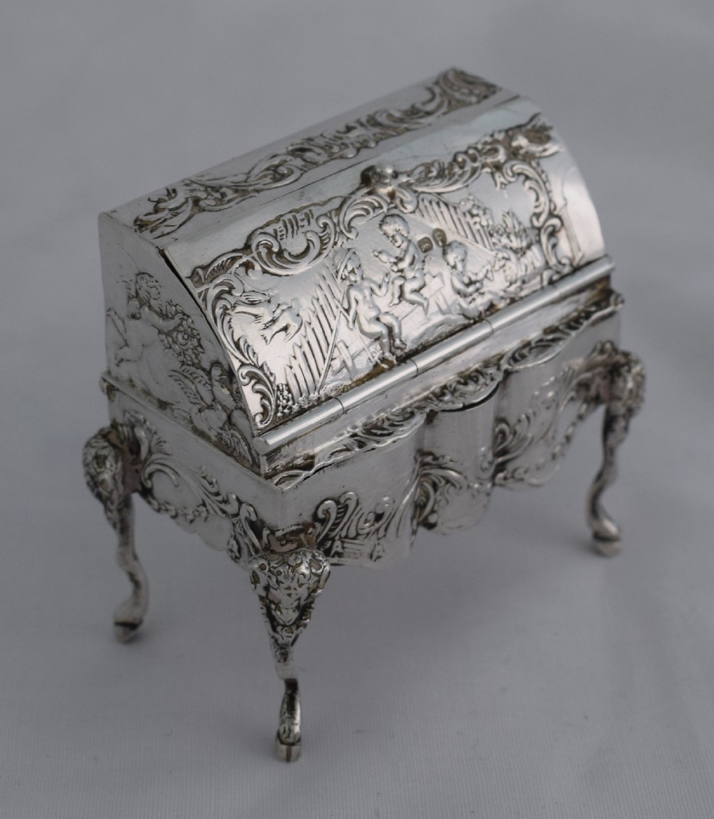 Unusual  Miniature Silver Bureau Trinket Box Novelty Samuel Landeck Hanau 1911 Jewellery 