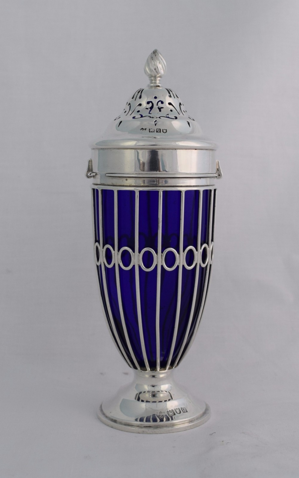 Stunning Silver & Bristol Blue Glass Sugar Caster Edward & Noble Haseler 1911 London