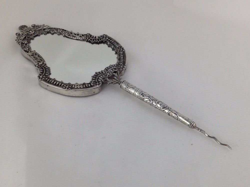 Pretty Dutch Silver Hand Mirror c.1880