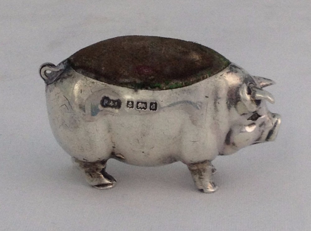 Edwardian Silver Novelty Pig Pin Cushion Levi & Salaman 1903