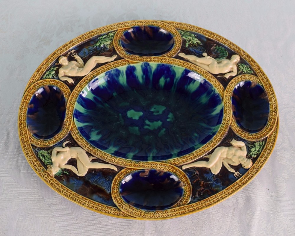 Large Minton Majolica Palissy Renaissance Platter Roman Gods Neptune