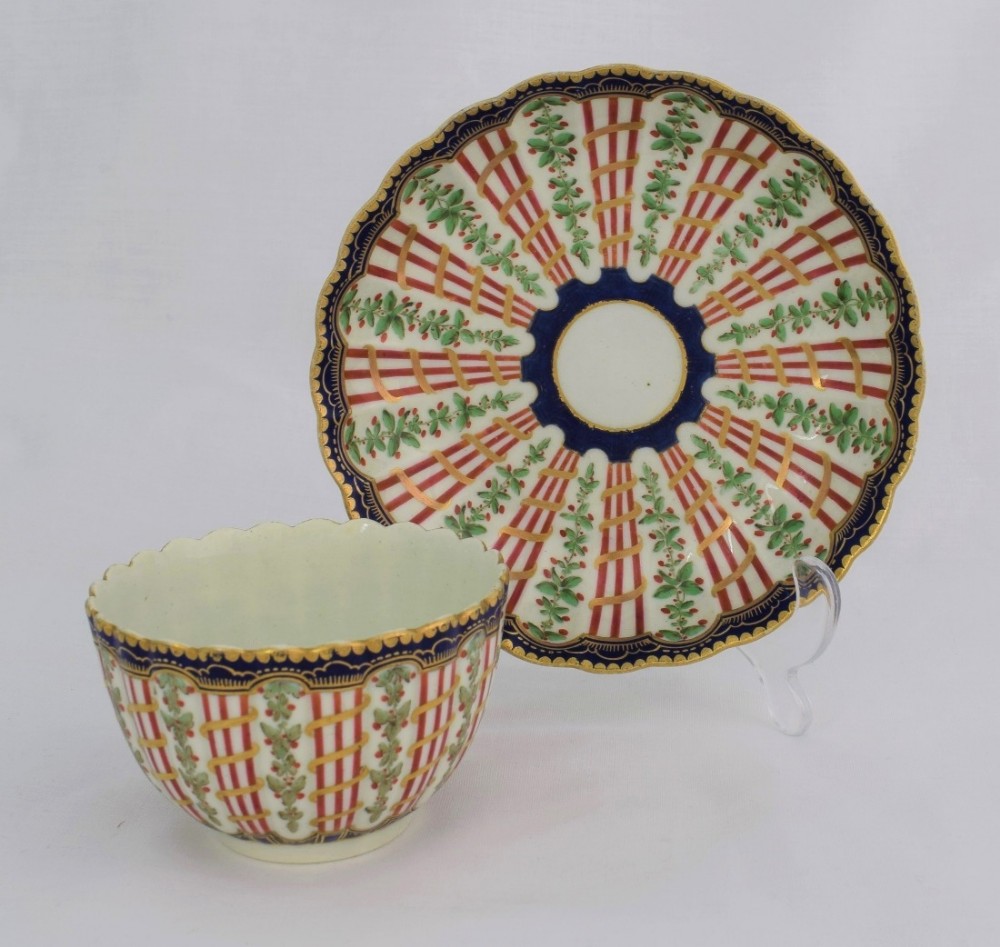 First Period Worcester Hop Trellis Variant Pattern Tea Bowl & Saucer Sevres Design