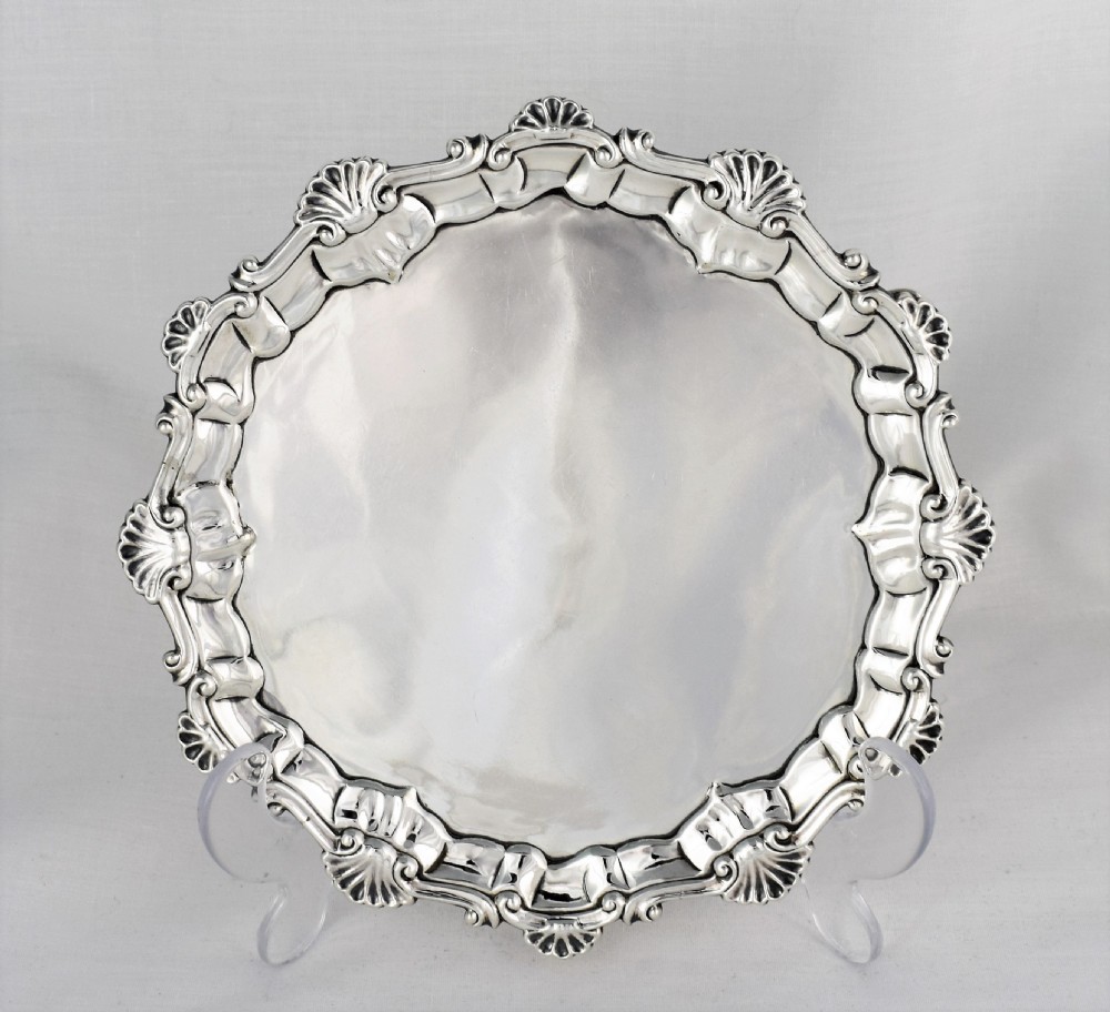Early George III Silver Waiter Salver Ebenezer Coker London 1761 Hoof Feet Ornate Border Georgian